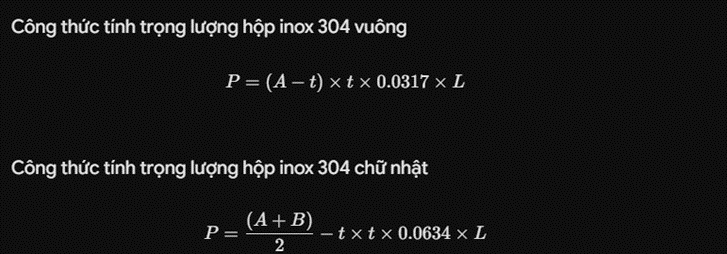 Công thức tính trọng lượng hộp Inox
